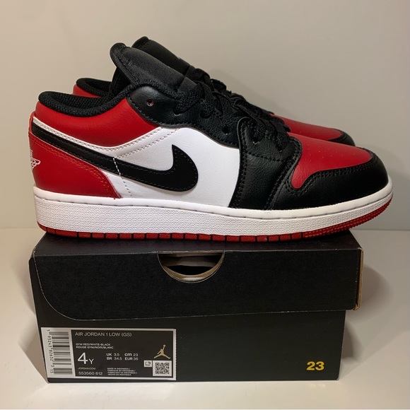 [BRAND NEW] AIR JORDAN 1 LOW BRED TOE (2021) GRADE SCHOOL SHOES SIZE 4Y SNEAKERS - Picture 2 of 7